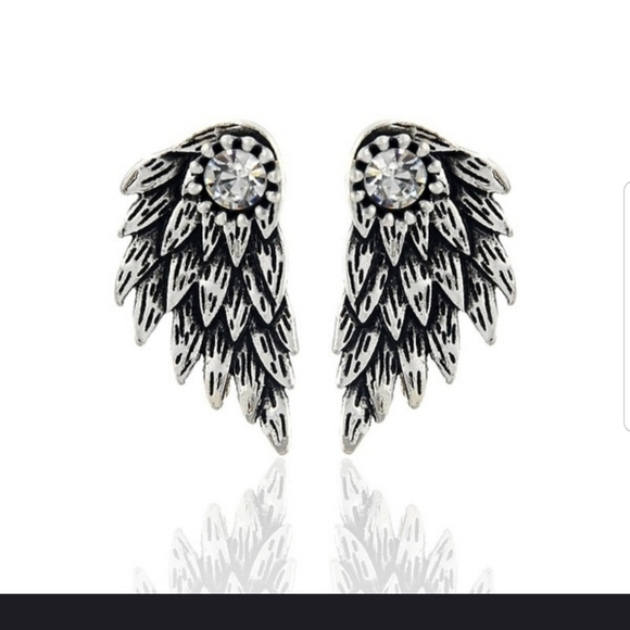 Gorgeous Antique SILVER/BLACK Angel Wing earrings - Picture 2 of 5